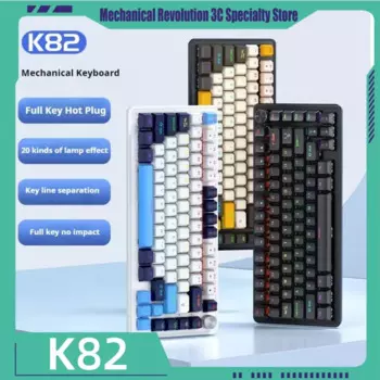 Новая механическая клавиатура K82, проводная, 82 клавиши, USB-интерфейс, поддержка горячей замены, прозрачные колпачки из АБС-пластика, крутое освещение, киберспортивные игры