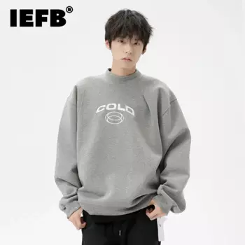 Новая модная мужская Толстовка IEFB с круглым вырезом, свободная одежда с вышивкой буквами, пуловер контрастных цветов, повседневные мужские топы 9C7552