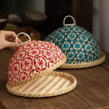 Новая плетеная корзина для хлеба из ротанга в стиле Наньян, круглая с крышкой, защита от насекомых, настольная защита для фруктов и оставшейся еды
