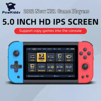 Новая портативная игровая консоль POWKIDDY 2022 X51, 5 дюймов, большой экран, детская Подарочная игрушка, игровой плеер с поддержкой контроллеров, эмулятор PS1