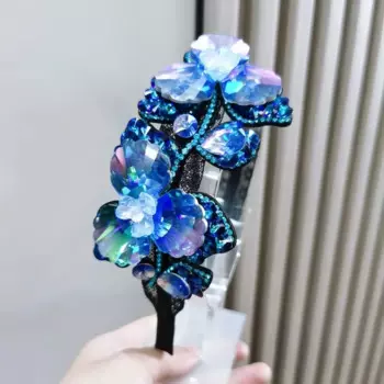Новая повязка на голову из сетчатой пряжи, импортная из Южной Кореи, Нескользящие зубья, аксессуары для волос с искусственными кристаллами, широкие края для волос