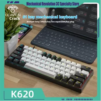 Новая проводная клавиатура Leaven K620 с 63 клавишами для киберспорта, однотонная классическая клавиатура Type-C с поддержкой горячей замены, механическая клавиатура с RGB-подсветкой
