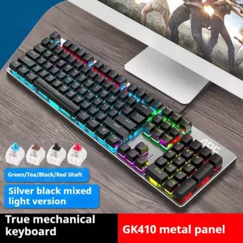 Новая Проводная Механическая клавиатура Aoc Gk410 с Usb, металлическая панель с 104 клавишами, механические ощущения, Rgb, крутой эффект освещения, игровая, Офисная Клавиатура