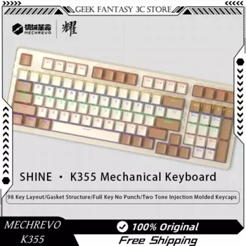 Новая проводная механическая клавиатура Mechrevo K355, игровая офисная клавиатура, 98-клавишная клавиатура с разноцветной подсветкой, коричневая клавиатура, голубой переключатель