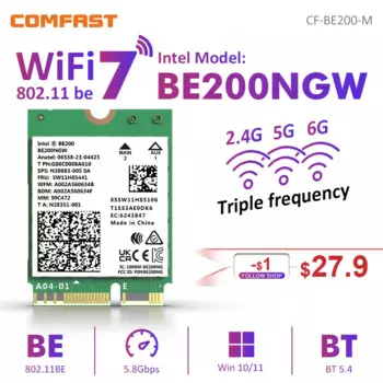 Новая Wi-Fi 7 Intel BE200 беспроводная Wi-Fi Карта Bluetooth 5,4 трехдиапазонный 2,4G/5G/6 ГГц модуль M.2 NGFF сетевой адаптер для Win10/11
