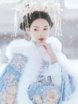 Новая женская зимняя кашемировая накидка Hanfu с капюшоном, утепленная супер сказочная теплая синяя накидка