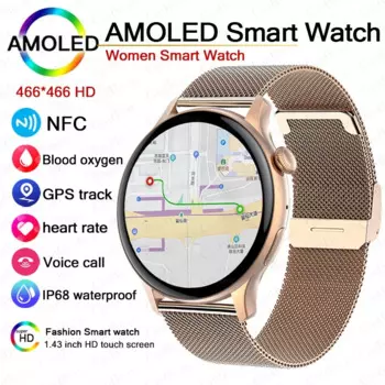 Новинка 1,43, женские Смарт-часы AMOLED с экраном, всегда отображают время, пульсометр, спортивный фитнес-трекер, дюйма, умные часы с Bluetooth-вызовом