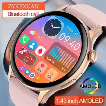 Новинка 2023, женские умные часы с экраном 466 дюйма AMOLED 466*1,43 HD, всегда отображают время, звонки по Bluetooth, водонепроницаемые спортивные Смарт-часы IP68