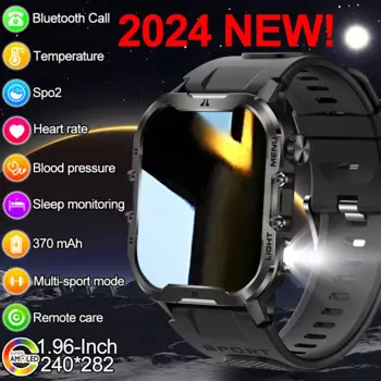 Новинка 2024, 1,96 дюйма, 240*282, сенсорный экран, умные часы для мужчин, 100 + наружный спортивный фитнес-трекер, светодиодный HighlightFlashlight, умные часы