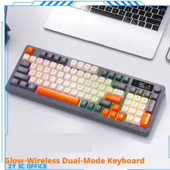 Новинка 2024, БЕСПЛАТНАЯ Беспроводная Bluetooth клавиатура Wolf M96 с двойным режимом, механическая клавиатура Pbt Ball Hat, игровая клавиатура с ручкой дисплея