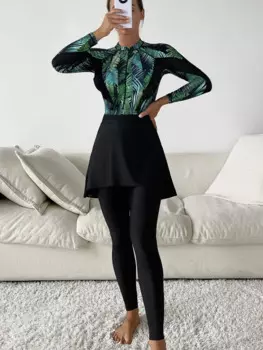 Новинка 2024 г., мусульманские купальники Burkini, женский купальник-тройка с принтом, брюки с длинным рукавом, женская мусульманская пляжная одежда, купальный костюм