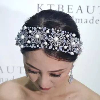 Новинка 2024 KTBEAUTY, повязка на голову с цветами из кубического циркония, Серебряный Гибкий головной убор для невесты