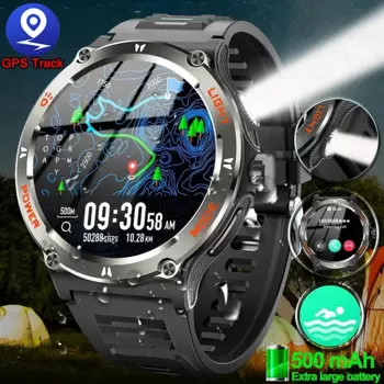 Новинка 500, Прочные Военные Смарт-часы для Xiaomi Huawei, мужские HD AMOLED Bluetooth звонки, GPS трек, мАч, водонепроницаемые Смарт-часы 3ATM