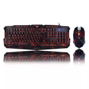 Новинка M200 русская/Иврит/Арабская игровая клавиатура мышь комбинированная фиолетовая/синяя/красная с подсветкой эргономичная USB Проводная клавиатура для ПК
