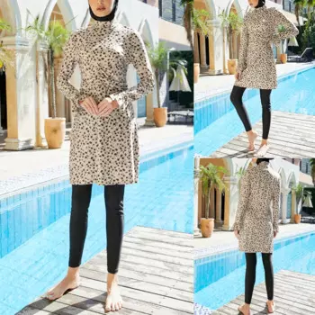 Новинка, Мусульманский купальник Burkini, купальник с цветочным принтом и рукавами-фонариками, купальник из 3 предметов для мусульманских женщин, скромный купальник, купальный костюм