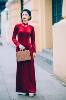 Новинка на заказ темно-красное бархатное женское платье Aodai Vetnam длинное платье Чонсам Aodai вьетнамское традиционное платье