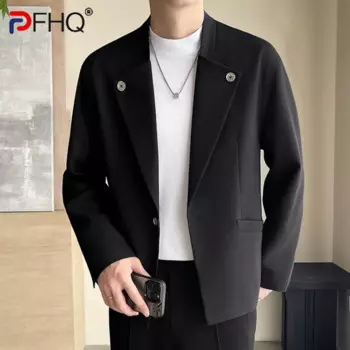 Новинка осенний Тренч PFHQ, мужские куртки, повседневное однотонное свободное короткое пальто на одной пуговице с воротником-стойкой в Корейском стиле 21Z6560