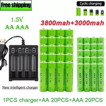 Новинка, перезаряжаемая батарея AA + AAA 1,5 в, AA3800MAH AAA3000 с зарядным устройством usb для фонарика, фонарика, электрических устройств
