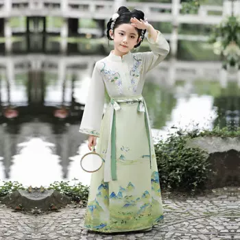 Новинка весна-осень 2024, детская юбка Hanfu с изображением старинной лошади, супер неувядающий стиль, одежда для выступлений Printin
