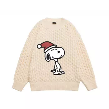 Новинка Зима 2023, Простой японский трендовый свитер Snoopy с кручеными цветами и круглым вырезом, утепленный теплый свитер для пар, Размеры M-Xl, топы с аниме