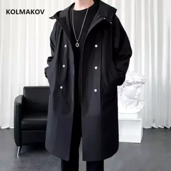 Новое поступление 2023, Весенняя Мужская куртка, модное пальто, тренчкот, Мужская Повседневная Длинная ветровка в полном размере