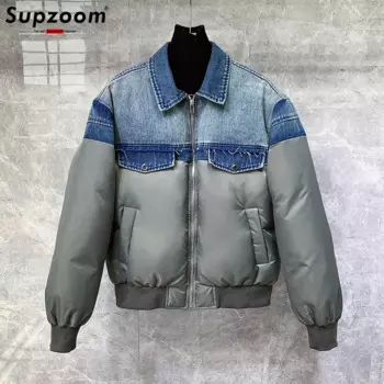 Новое поступление, дизайнерская модная повседневная мужская одежда Supzoom, утепленное пальто, красивая джинсовая Лоскутная зимняя куртка для мужчин