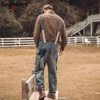 Новое поступление, модный топ на осень и зиму, повседневный комбинезон Supzoom, мужские Модные свободные джинсы с множеством карманов