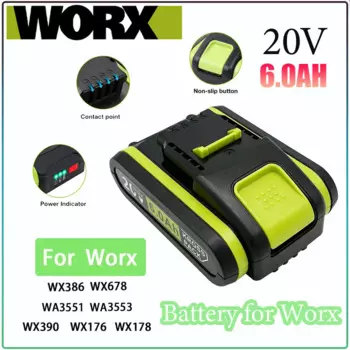 Новые электроинструменты Worx, перезаряжаемая сменная литиевая батарея 20 в 6000 мАч для Worx WA3551 WA3553 WX390 WX176 WX178 WX386 WX678