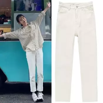 Новые Kpop корейские певцы уличная мода джинсовые прямые широкие брюки ретро синие женские весенне-летние повседневные джинсы с высокой талией