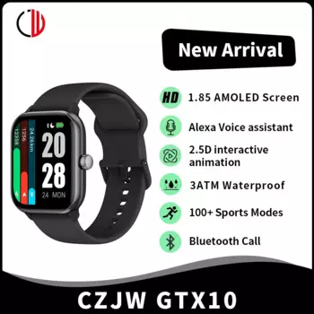 Новые умные часы ZZYSMAR GTX10 1,85 дюйма AMOLED для мужчин и женщин, умные часы с Bluetooth-вызовом, встроенные Alexa 3ATM, водонепроницаемые, воспроизведение музыки