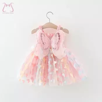 Новые вечерние платья для маленьких девочек на день рождения, летняя детская одежда с крыльями бабочки, милый красочный детский костюм для малышей