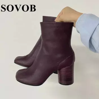 Новые весенне-осенние короткие ботинки из натуральной кожи с раздельным носком, женские ботинки челси на высоком каблуке в британском стиле, универсальные ботильоны