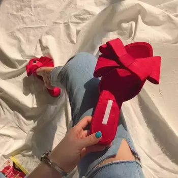 Новые женские тапочки на плоском каблуке для ношения корейского банта из шелкового атласа Holiday Beach Женские сандалии весной и летом из тапочек