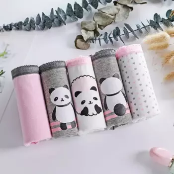 Новые женские трусы, 5 шт./лот, женские хлопковые трусики, темно-синие трусы с рисунком медведя, нижнее белье из хлопка для девочек AM-5285