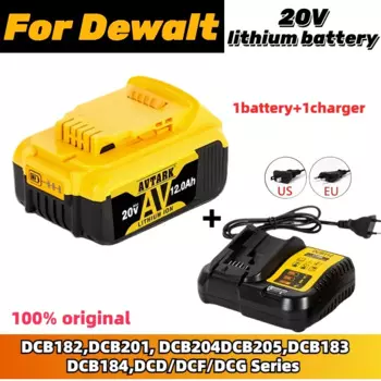 Новый аккумулятор DCB200 20 в для электроинструментов DeWalt, перезаряжаемые литиевые батареи DCB184 DCB181 DCB182 18 в 12 Ач