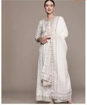 Новый Белый Индийский женский костюм Salwar из 3 частей, хлопковый костюм с принтом, топы, брюки, шарф
