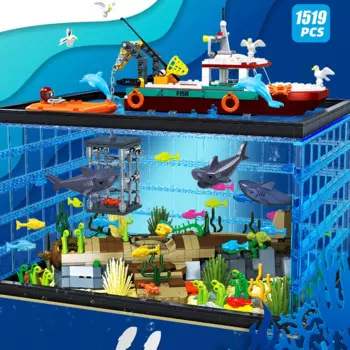 Новый JJ9048 1519 шт. MOC аквариум строительные блоки модель аквариума DIY подводные приключения кирпичи игрушки для мальчиков подарочный набор на день рождения