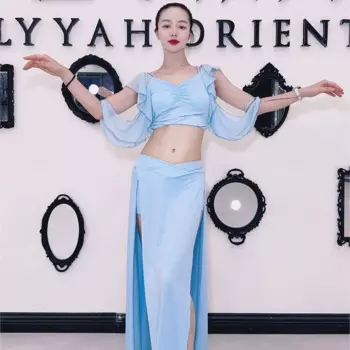 Новый комплект костюмов BellyDance для женщин, продвинутый элегантный голубой тренировочный комплект, профессиональные тренировочные костюмы для восточных танцев