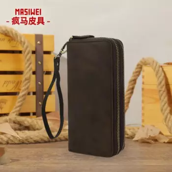 Новый кошелек из кожи Крейзи Хорс, Длинный кошелек из натуральной кожи с зажимом для денег, двухслойная молния, мужская сумка