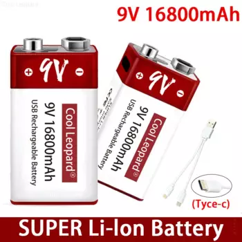 Новый литий-ионный перезаряжаемый аккумулятор 9 В 16800 мАч, батарея Micro USB 9 в используется для мультиметра, микрофона, игрушечного пульта дистанционного управления