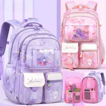 Новый милый школьный ранец Sanrio Kulomi для девочек с мультипликационным рисунком, милый, удобный и вместительный рюкзак с несколькими карманами.