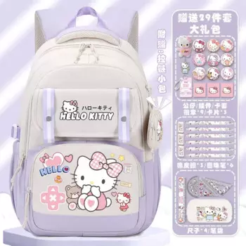 Новый милый школьный ранец Sanrio с Hello Kitty, Женский мультяшный вместительный портативный рюкзак для студентов с облегчением нагрузки