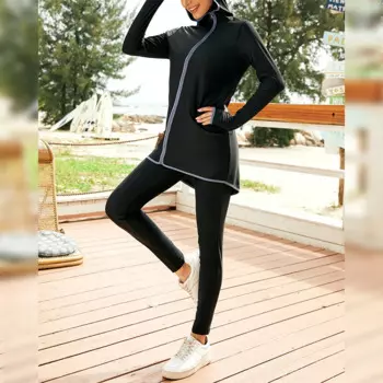 Новый мусульманский женский купальник burkini, пляжный купальник из двух частей с капюшоном и защитой от солнца, спортивный купальник с плотной молнией, костюм для серфинга