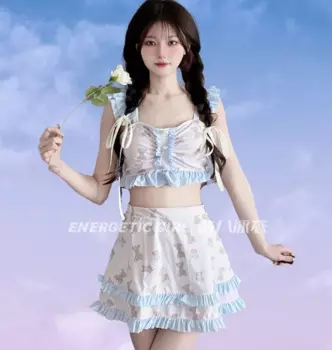 Новый принт Pure Desire Lolita, милый японский купальник из двух предметов для девочек, женский приморский горячий источник, сладкий купальный костюм