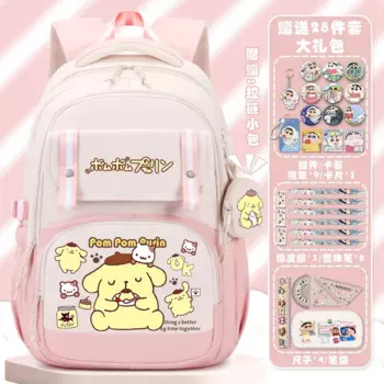 Новый школьный ранец Sanrio с помпоном пурином, милый красивый вместительный рюкзак для студентов с мультяшным рисунком для защиты позвоночника