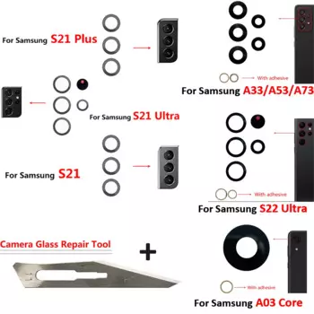 Новый стеклянный объектив задней камеры с наклейкой для Samsung A33 A53 A73 A52 A72 A03 Core A82 S22 S21 Plus S21 Ultra Fe