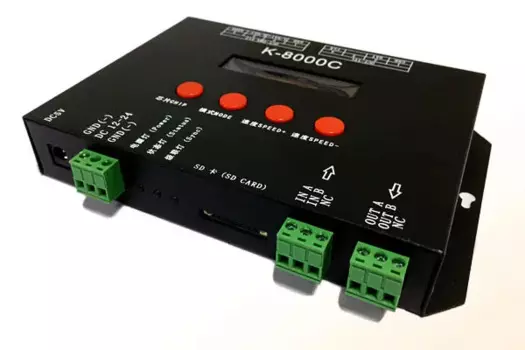 Новый светодиодный пиксельный контроллер K-8000C SD-карты с ЖК-дисплеем; Вход DC5 ~ 24 В; Светодиодный управления 8192 пикселей; Диммер 8 портов выход сигнала SPI