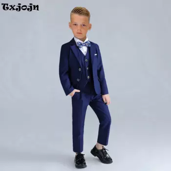 Новый темно-синий облегающий костюм для мальчиков, костюмы для свадьбы, дня рождения, вечеринки, высокое качество, удобный детский костюм с лацканами, комплект для конкурса на фортепиано