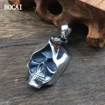 Новый Винтажный кулон BOCAI в стиле ретро из серебра S925 пробы с изящной резьбой в виде призрака смерти и черепа.