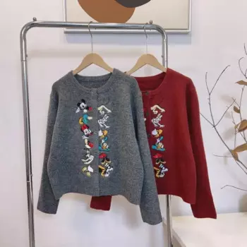 Новый вязаный кардиган Miniso с вышивкой Микки и мыши, женский свободный свитер с мультяшной вышивкой, куртка в подарок девушке